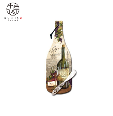 Wine Bottle Shaped 12.5 x 4.8 inch Glass Cheese Cutting Board
